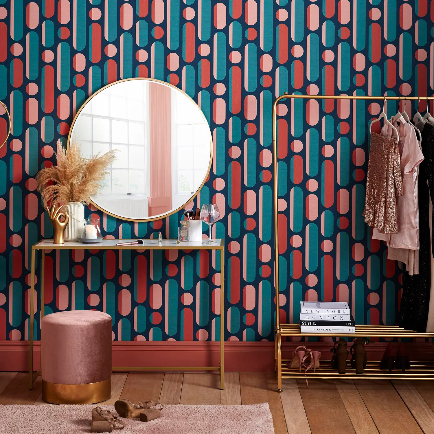 Envy Morse Coral/Navy Vliestapete 10 m Tapete abwaschbar