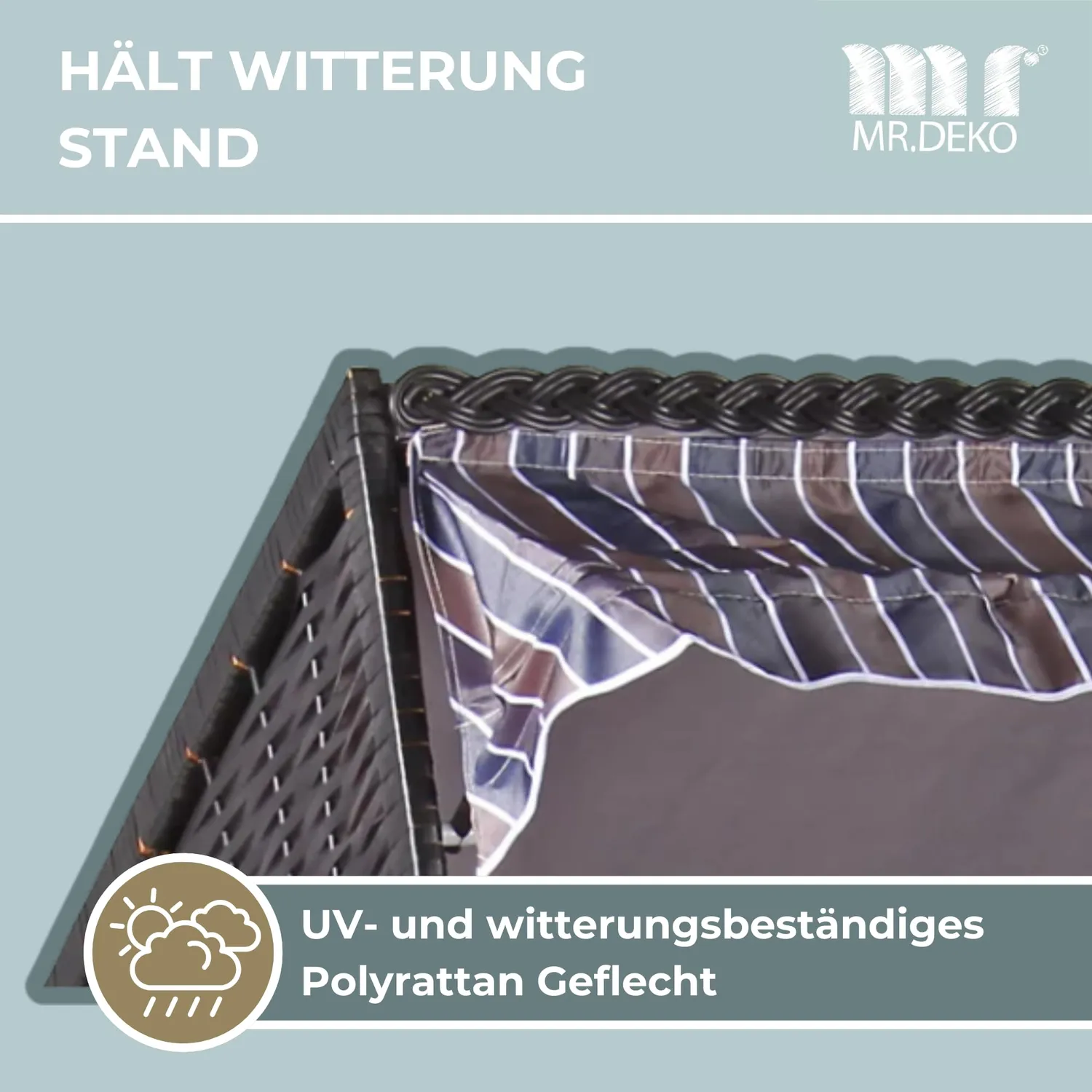 MR.DEKO Ostsee 2-Sitzer Strandkorb wetterfest Weiß PE-Geflecht