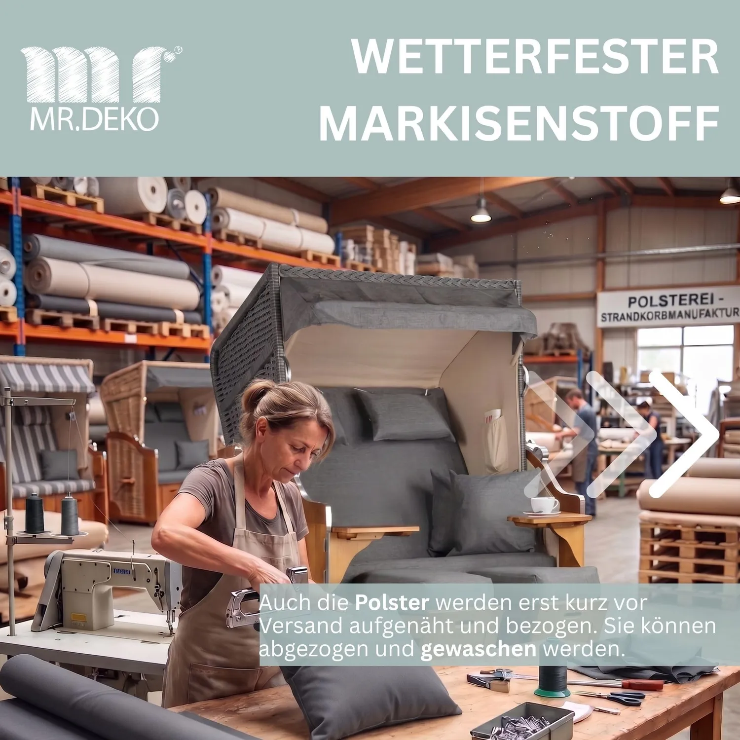 MR.DEKO Schleswig Strandkorb 2-Sitzer Dessin 560 Uni Grau
