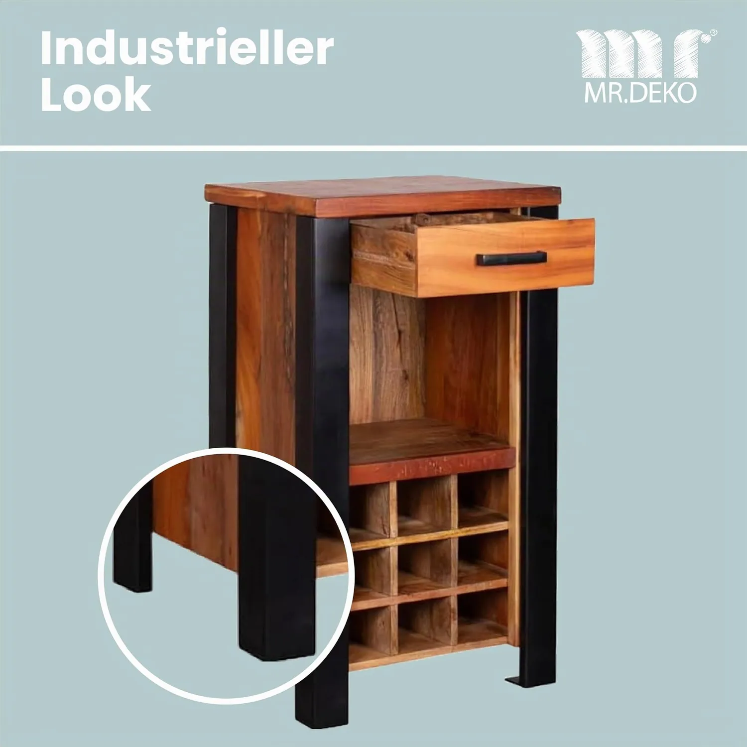MR.DEKO Venosa Weinschrank 56x45x102 cm Mangoholz