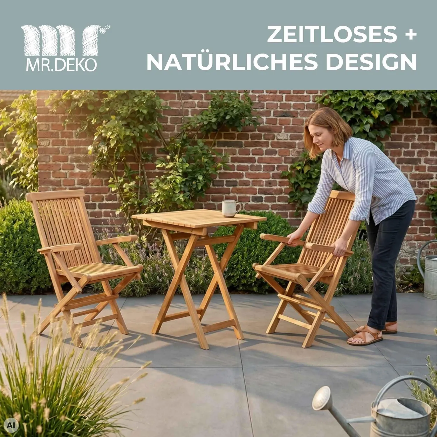MR.DEKO Andover Porton Gartenmöbel-Set Teakholz 2 Sessel