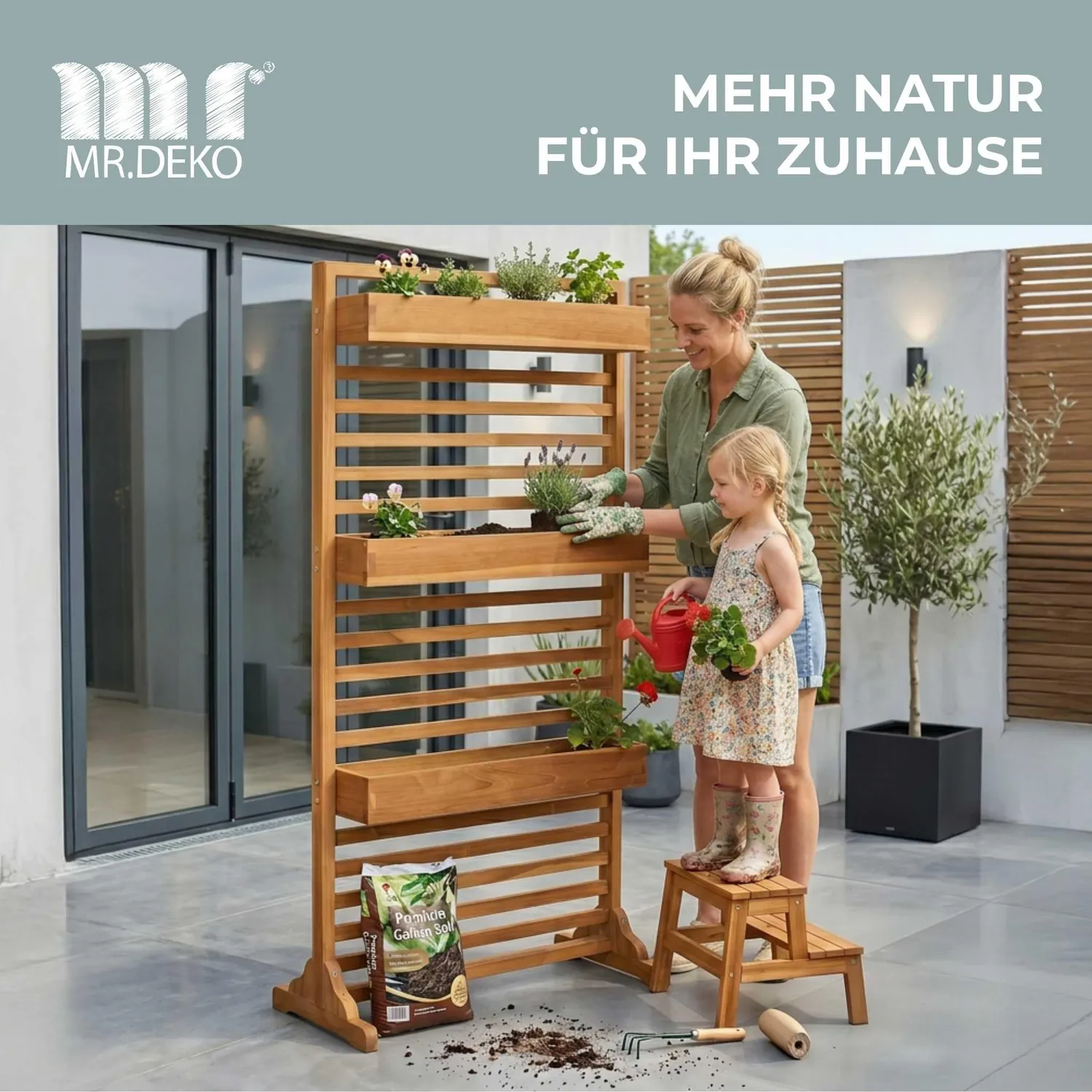 MR.DEKO Holmer Sichtschutz-Pflanzspalier Teak 80x160 cm