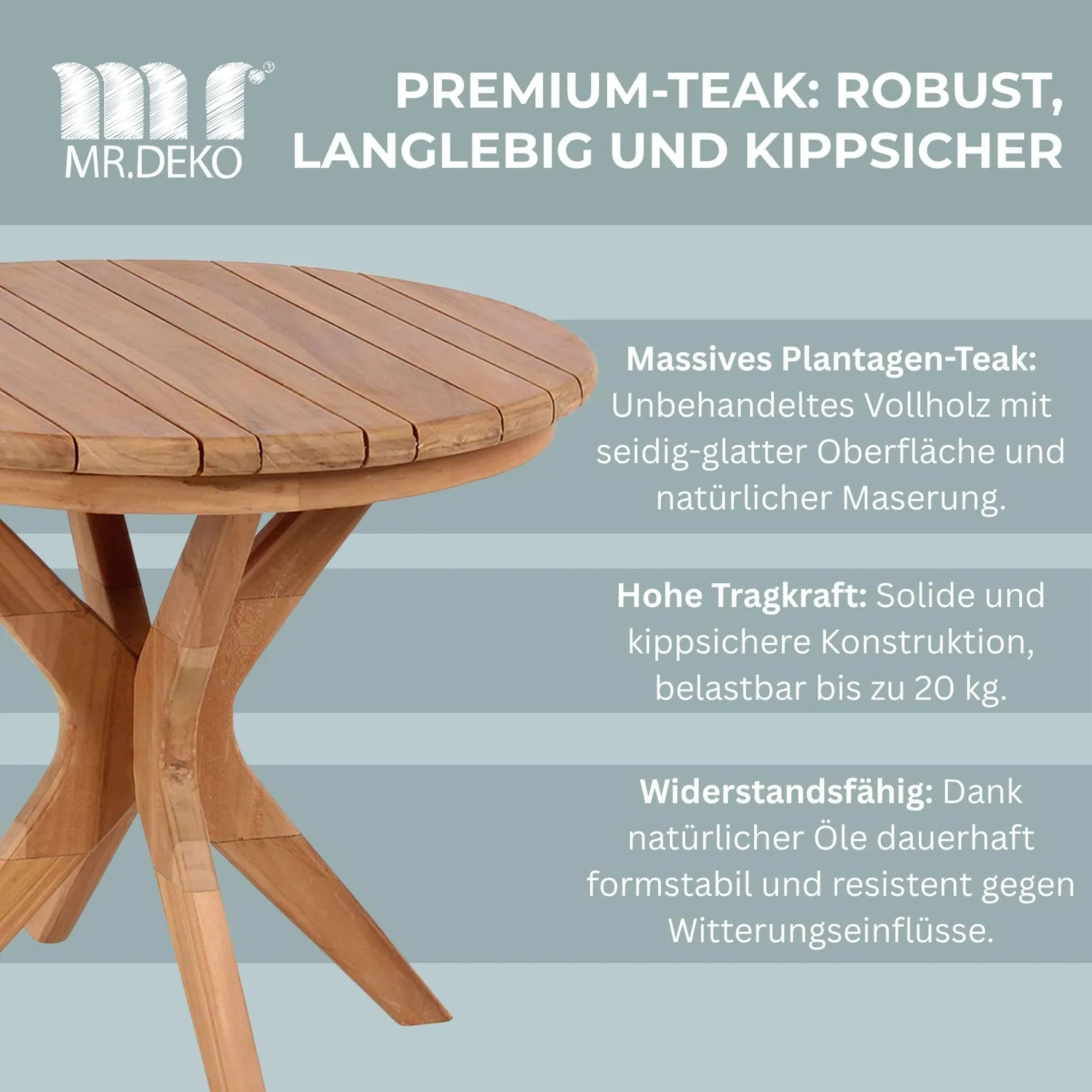 MR.DEKO Burton Beistelltisch rund Ø60 cm Teakholz Massivholz