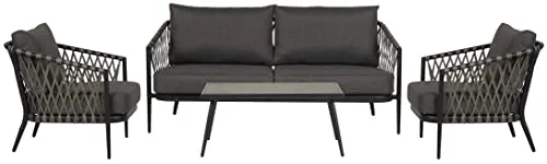 Envy Lounge-Set für 5 Personen Gartenmöbel-Set Schwarz Grau Polyrattan