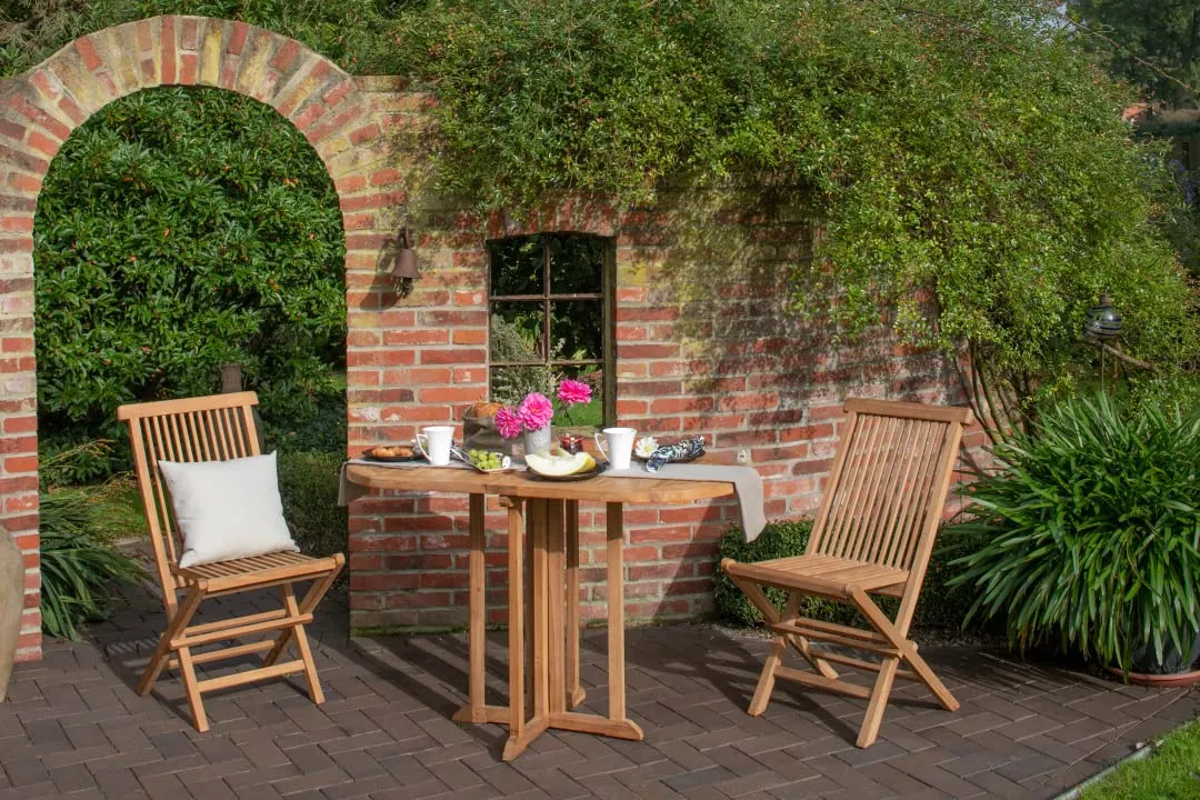 MR.DEKO Balcony Klapptisch 120 cm Teakholz oval