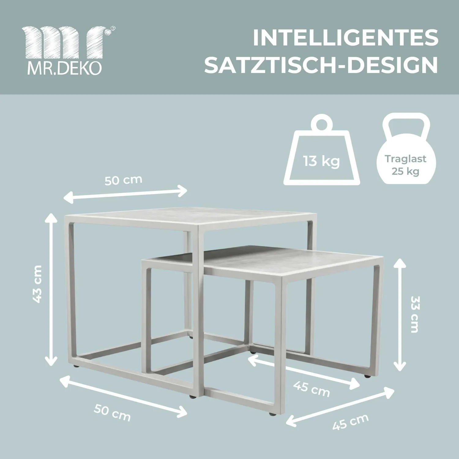 MR.DEKO Dalias Beistelltisch 2er Set Grau Sinterstein