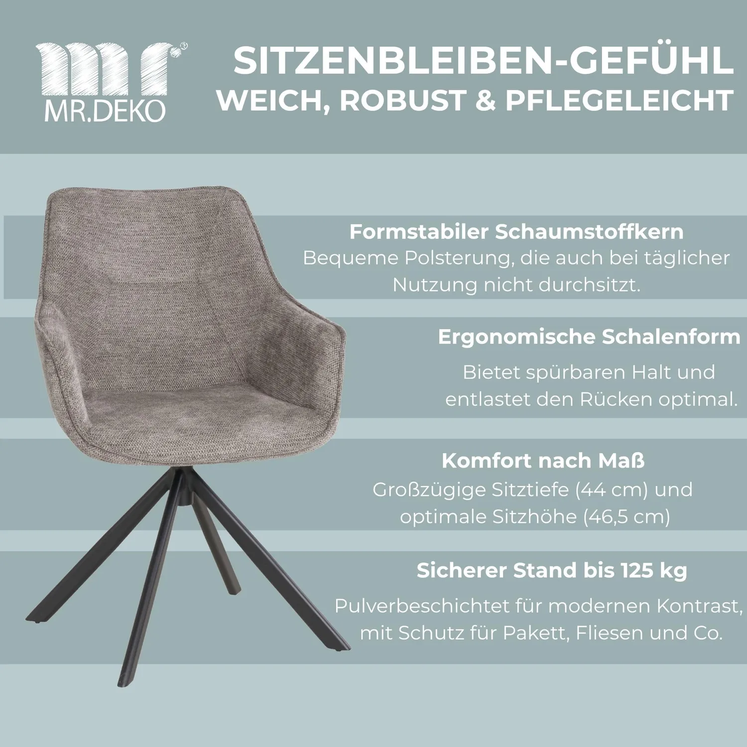 MR.DEKO San Carlo Diningsessel 4er-Set Drehbar Stoff