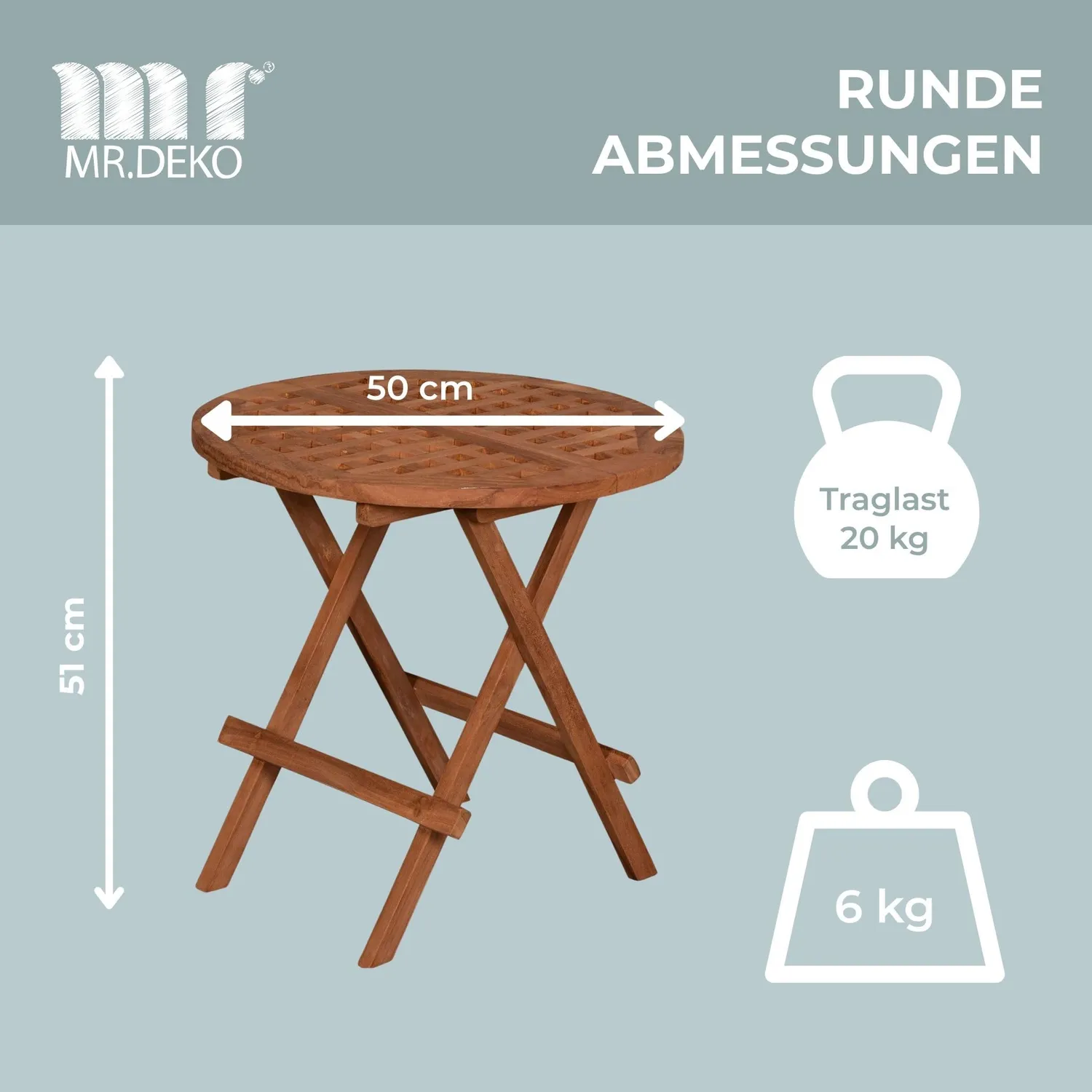 MR.DEKO Dorset Beistelltisch klappbar Teak Ø 50 cm wetterfest