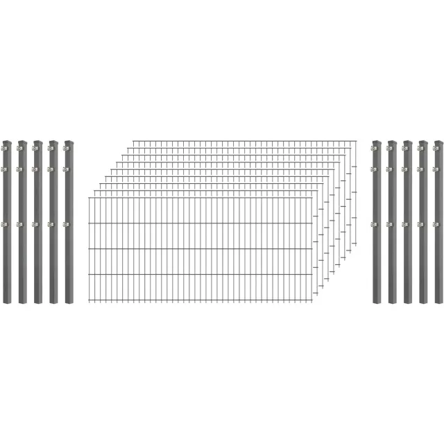 Industrie-Zaunset 8/6/8 Doppelstab 9 Matten 10 Pfosten 250/83 cm