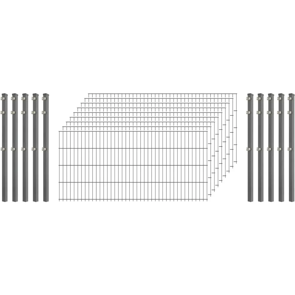 Industrie-Zaunset 8/6/8 Doppelstab 9 Matten 10 Pfosten 250/83 cm
