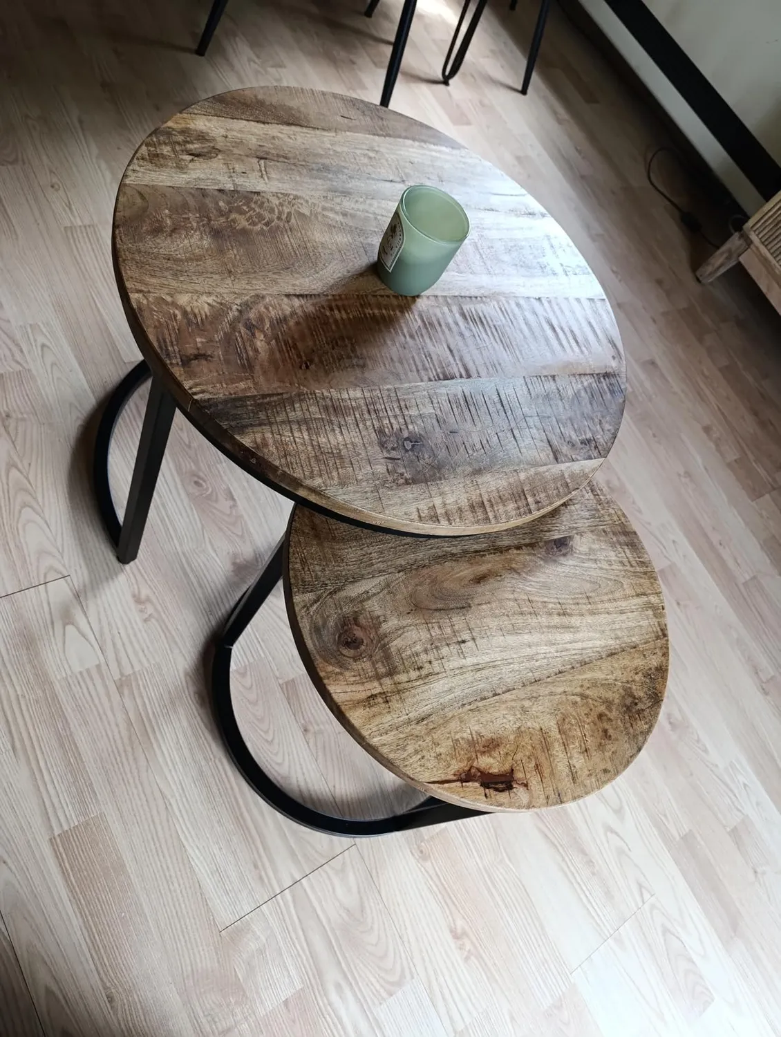 MR.DEKO Fermo Couchtisch 2er Set Mangoholz Natur rund