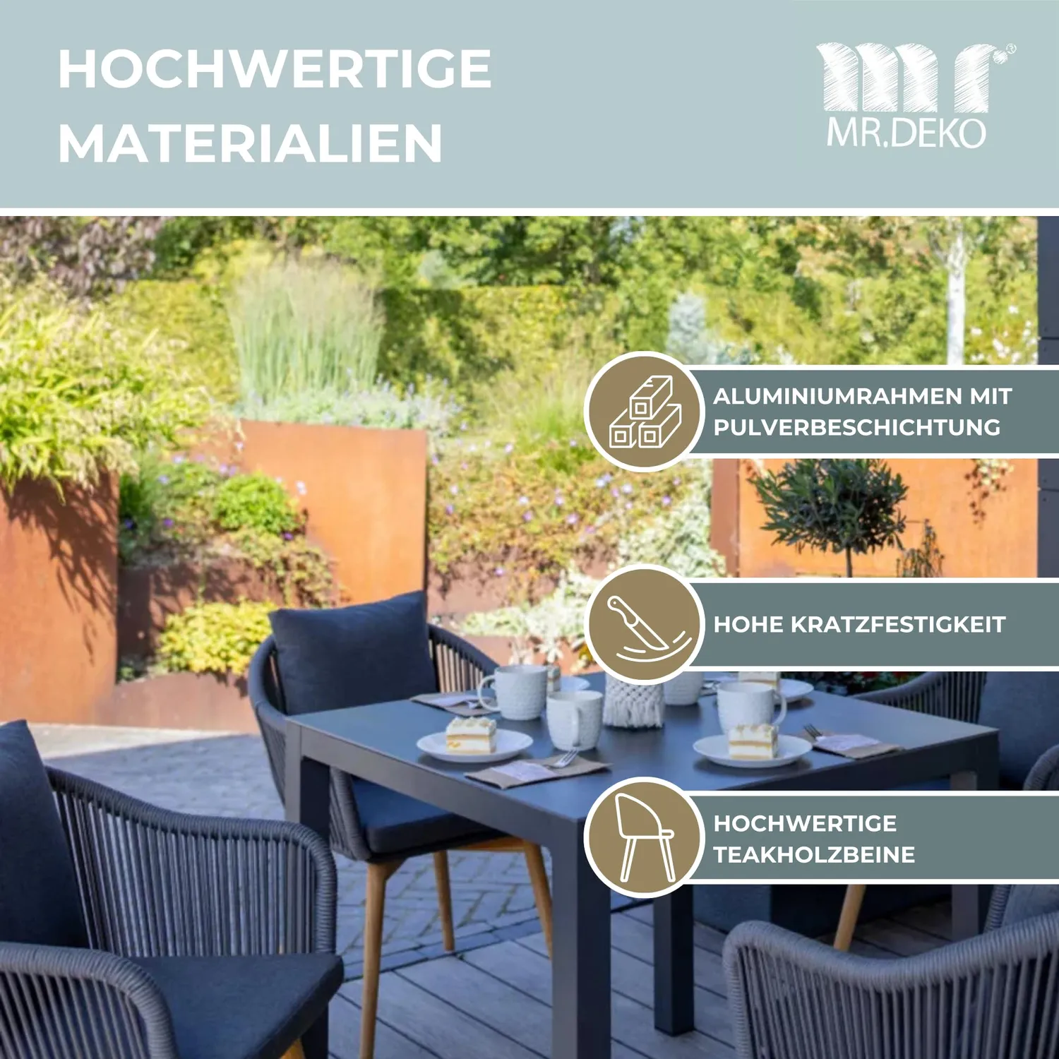 MR.DEKO Solana & Tarifa Gartenmöbelset 5-teilig Grau