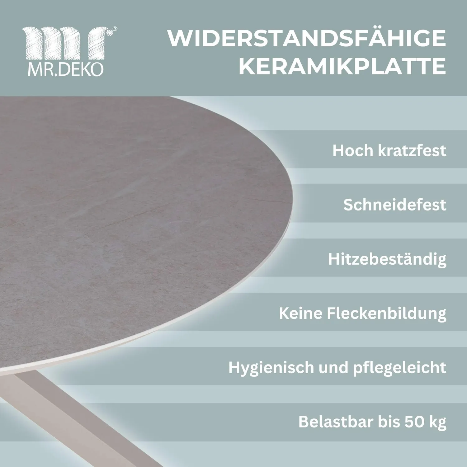 MR.DEKO Malaga Gartentisch rund 120 cm Ivory Keramikplatte
