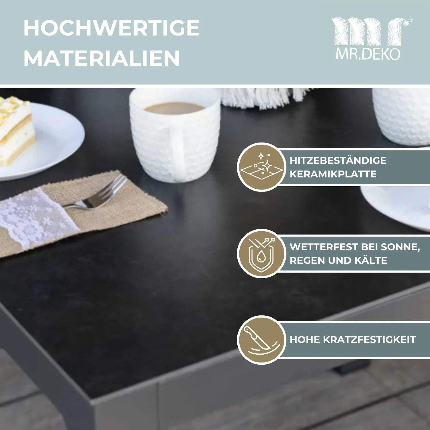 MR.DEKO Tarifa Gartentisch 90x90 Dark Grey