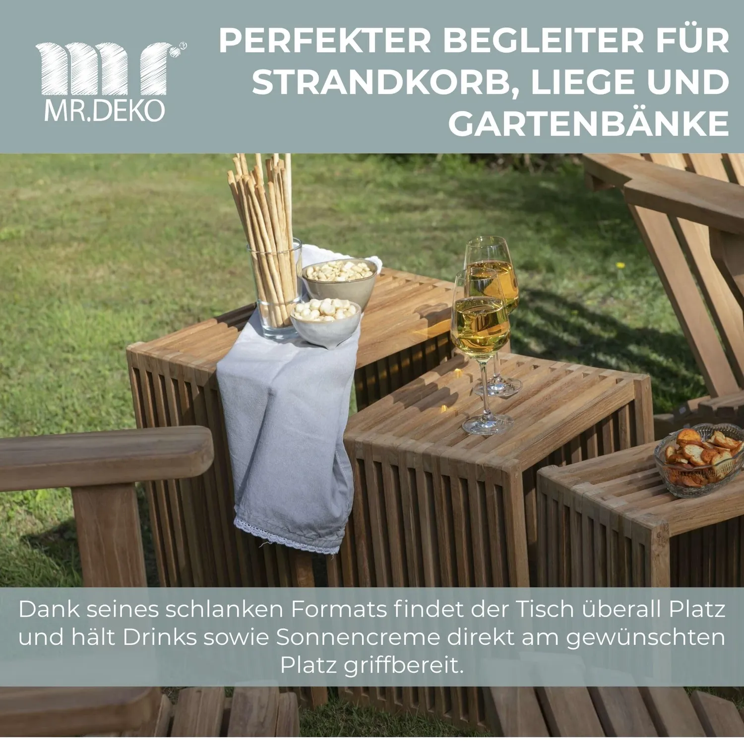 MR.DEKO Beistelltische 3er-Set Satztische Teak wetterfest