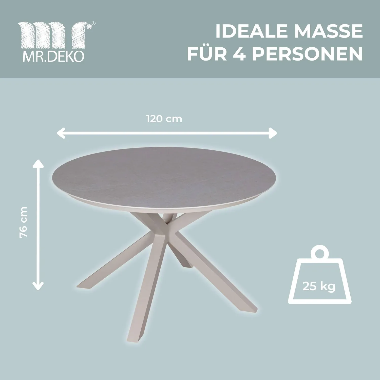 MR.DEKO Malaga Gartentisch rund 120 cm Ivory Keramikplatte