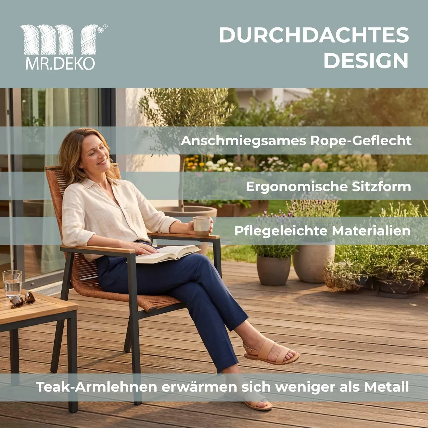 MR.DEKO Tarifa Gartenmöbelset 2 Personen Keramik 90x90 cm
