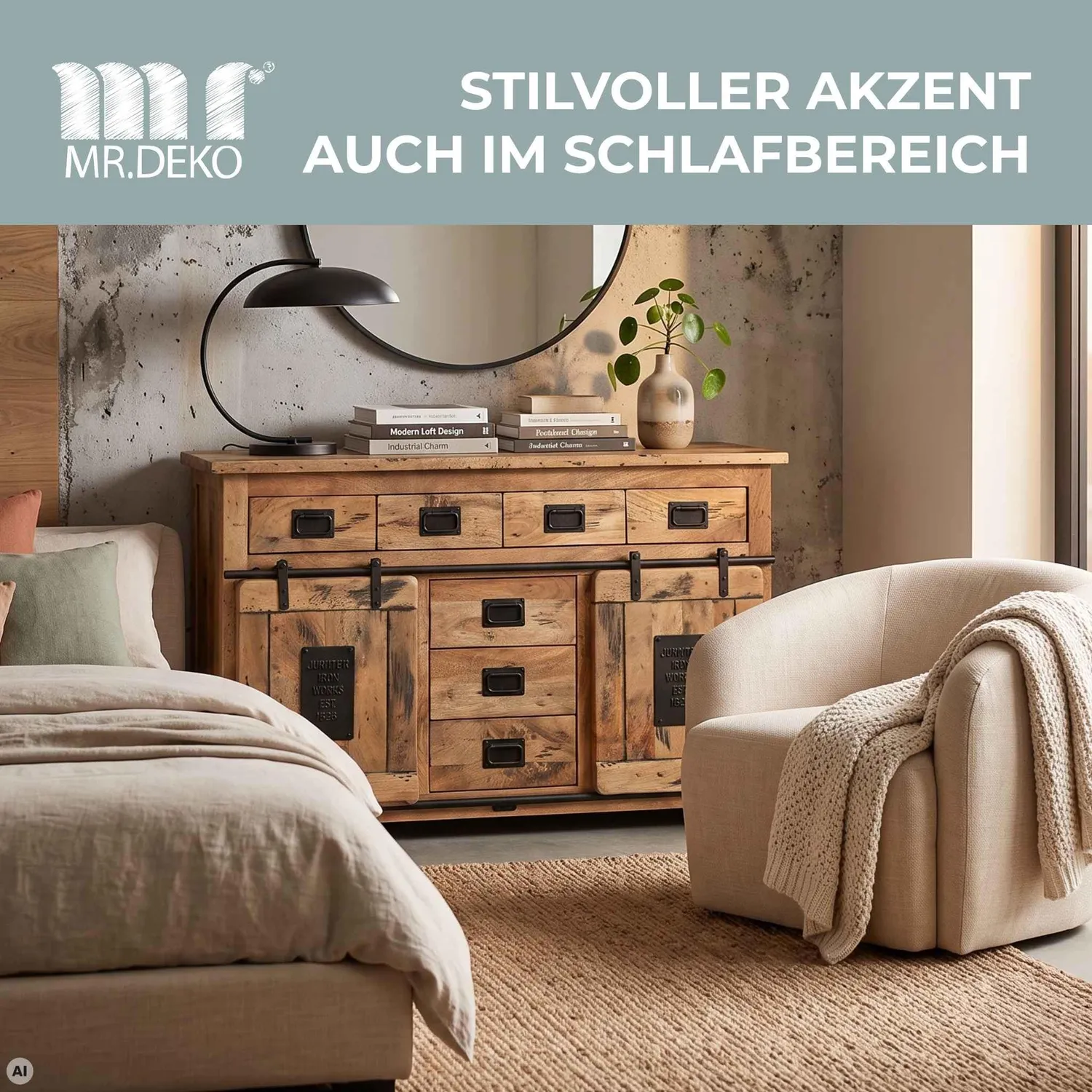 MR.DEKO Florenz Sideboard 150 x 45 x 90 cm Mangoholz