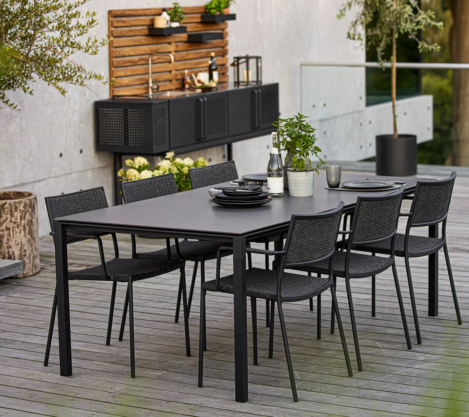 Cane-line Less Stuhl Natur/Lavagrau stapelbar