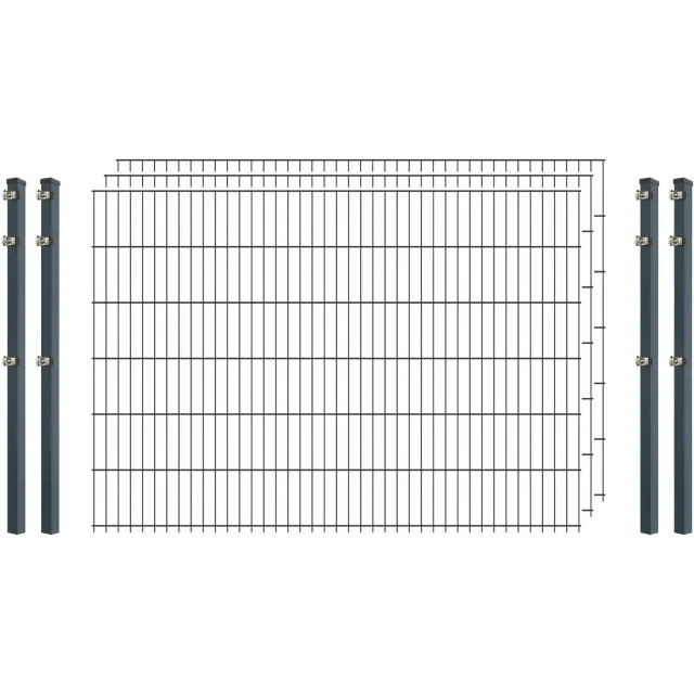 Bellamondo Industrie-Zaunset 8/6/8 Doppelstab 3 Matten 4 Pfosten 250/123 cm Anthrazit