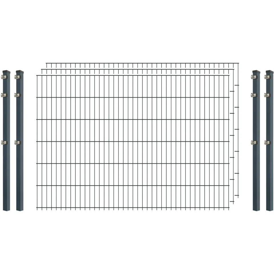 Bellamondo Industrie-Zaunset 8/6/8 Doppelstab 3 Matten 4 Pfosten 250/123 cm Anthrazit