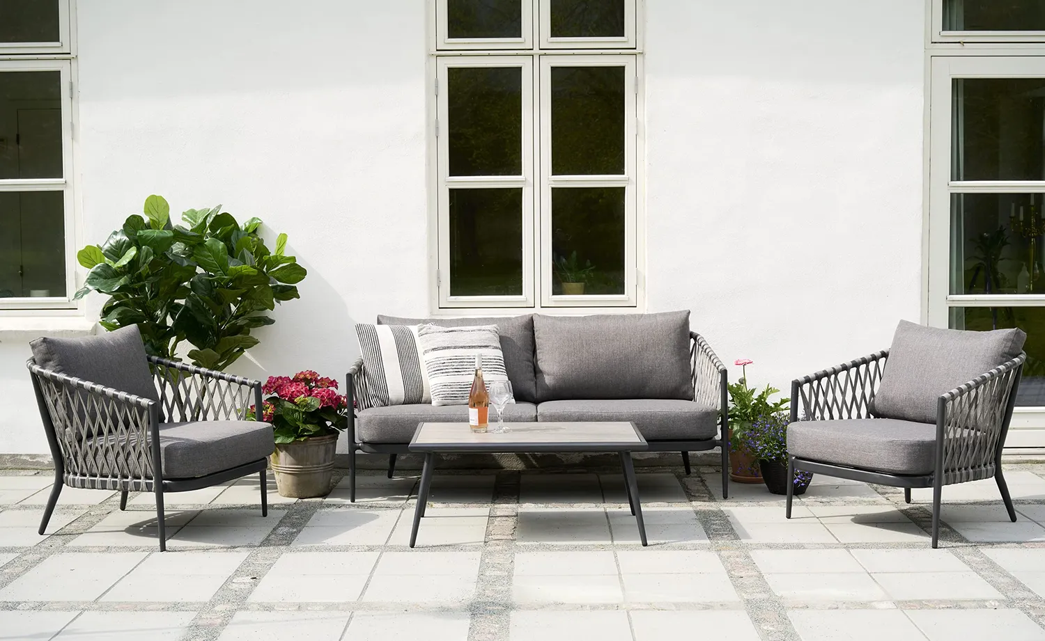 Envy Lounge-Set für 5 Personen Gartenmöbel-Set Schwarz Grau Polyrattan