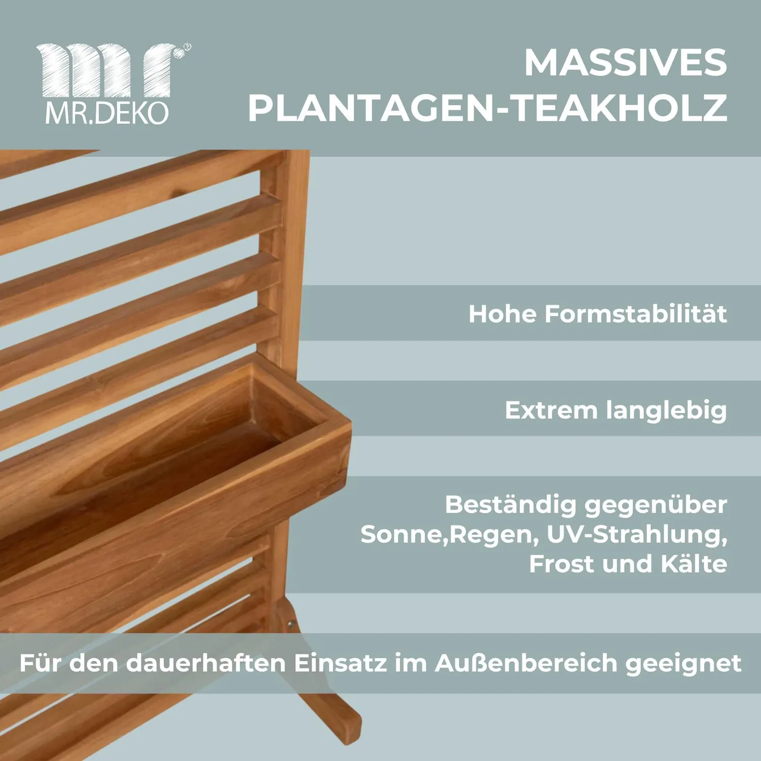 MR.DEKO Holmer Sichtschutz-Pflanzspalier Teak 80x160 cm