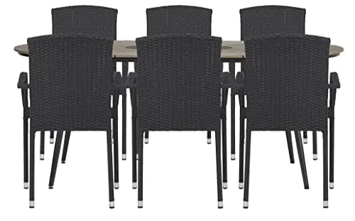 Envy Gartenmöbel-Set 6 Pers. Tisch 195 cm Schwarz Stapelbar