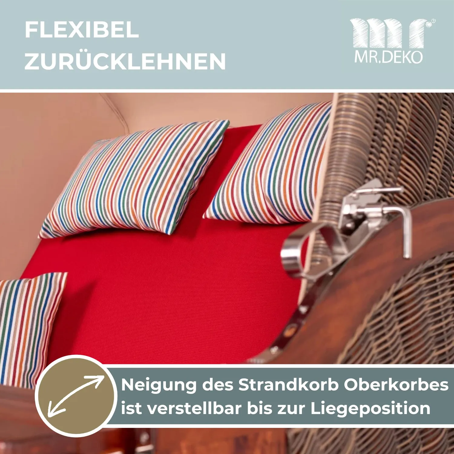 MR.DEKO Seeblick Mahagoni Strandkorb 2-Sitzer Dessin 585 Volllieger