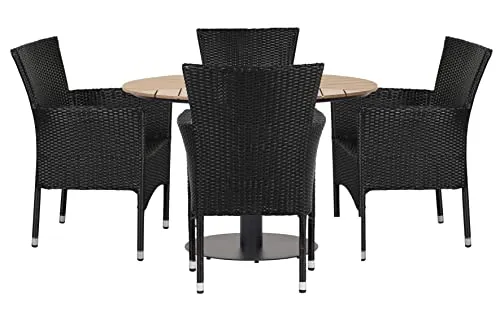 Envy Gartenmöbel-Set für 4 Personen Gartentisch Polyrattan schwarz stapelbar