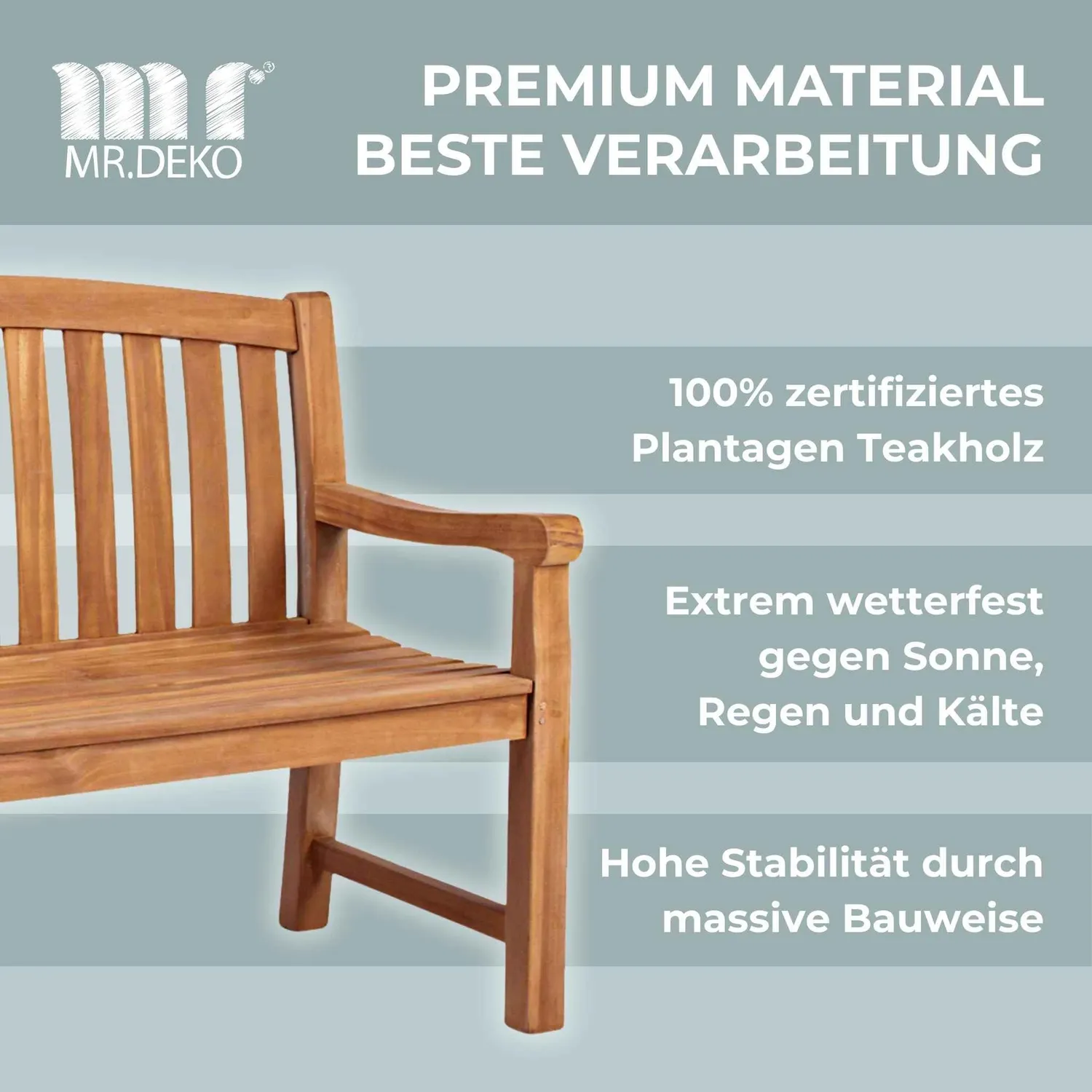 MR.DEKO Swindon Gartenbank 120 cm Teak Sitzbank wetterfest