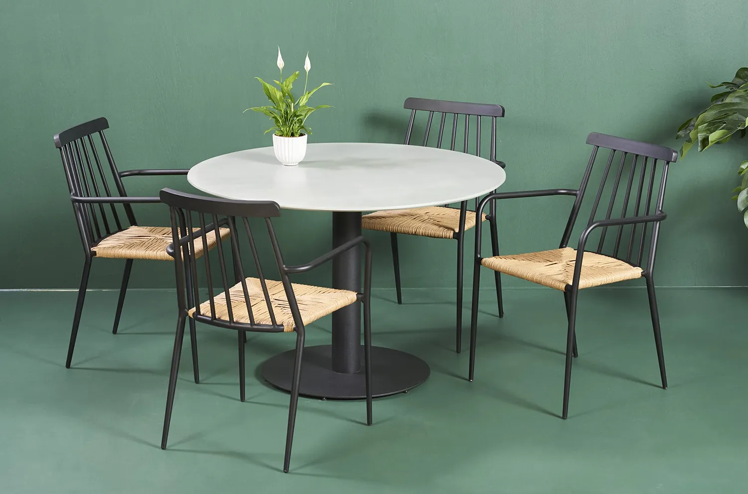 Envy Gartenmöbel-Set rund 110 cm grau 4 Personen Rattansitz
