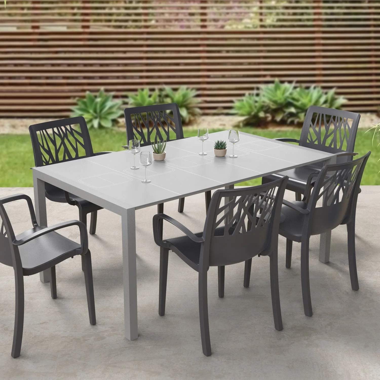 Grosfillex Eden Gartentisch 165x87 cm Platingrau Kunststoff