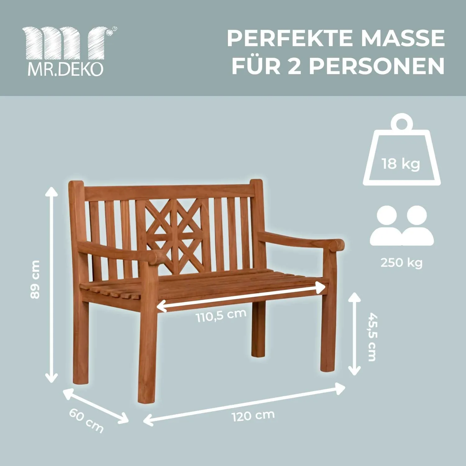 MR.DEKO Sailor Friesenbank 120 cm Teak Gartenbank wetterfest