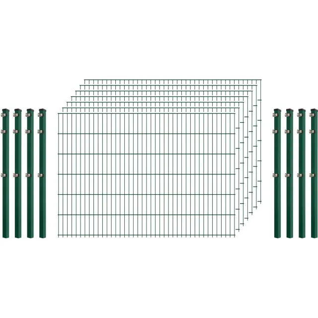 Doppelstab-Zaun-Set 7 Matten 250/123cm Dunkelgrün