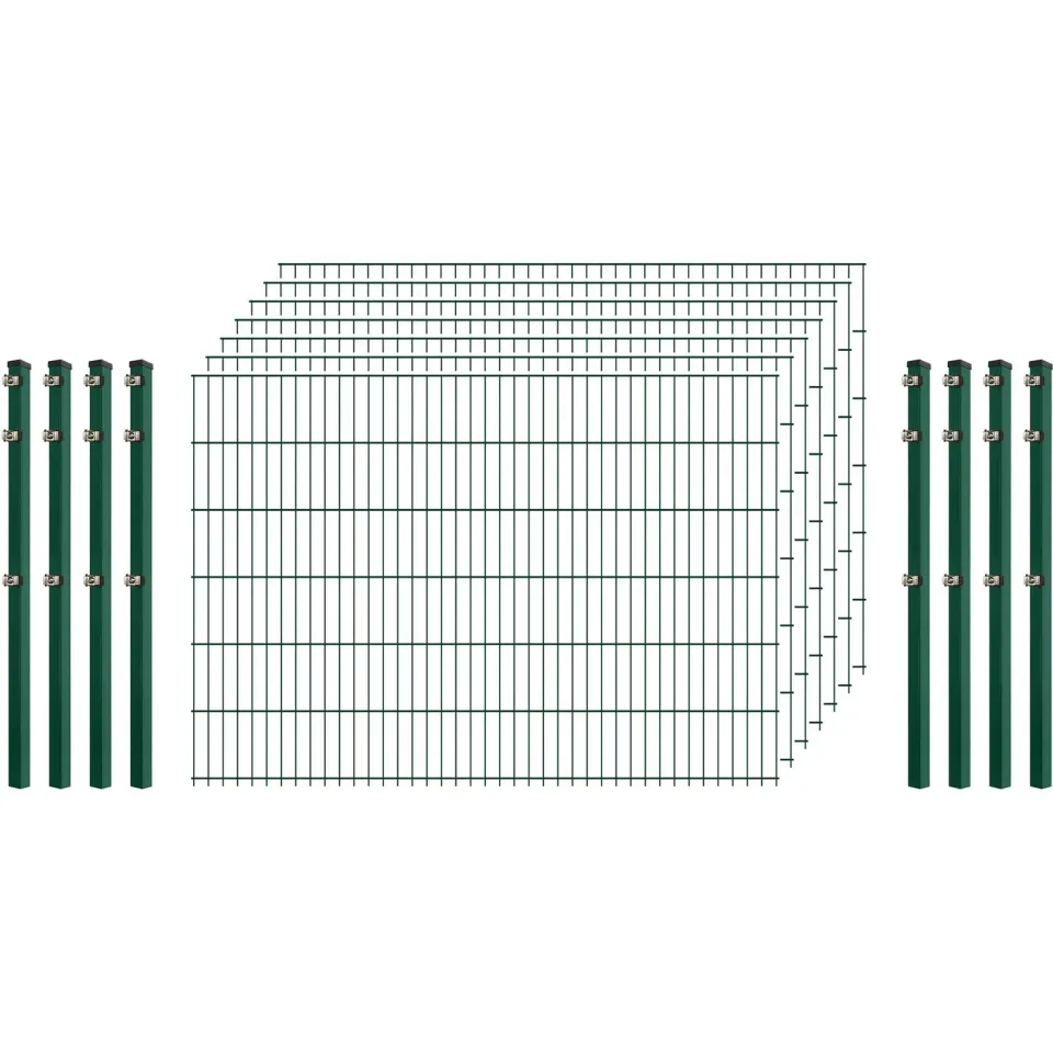 Doppelstab-Zaun-Set 7 Matten 250/123cm Dunkelgrün
