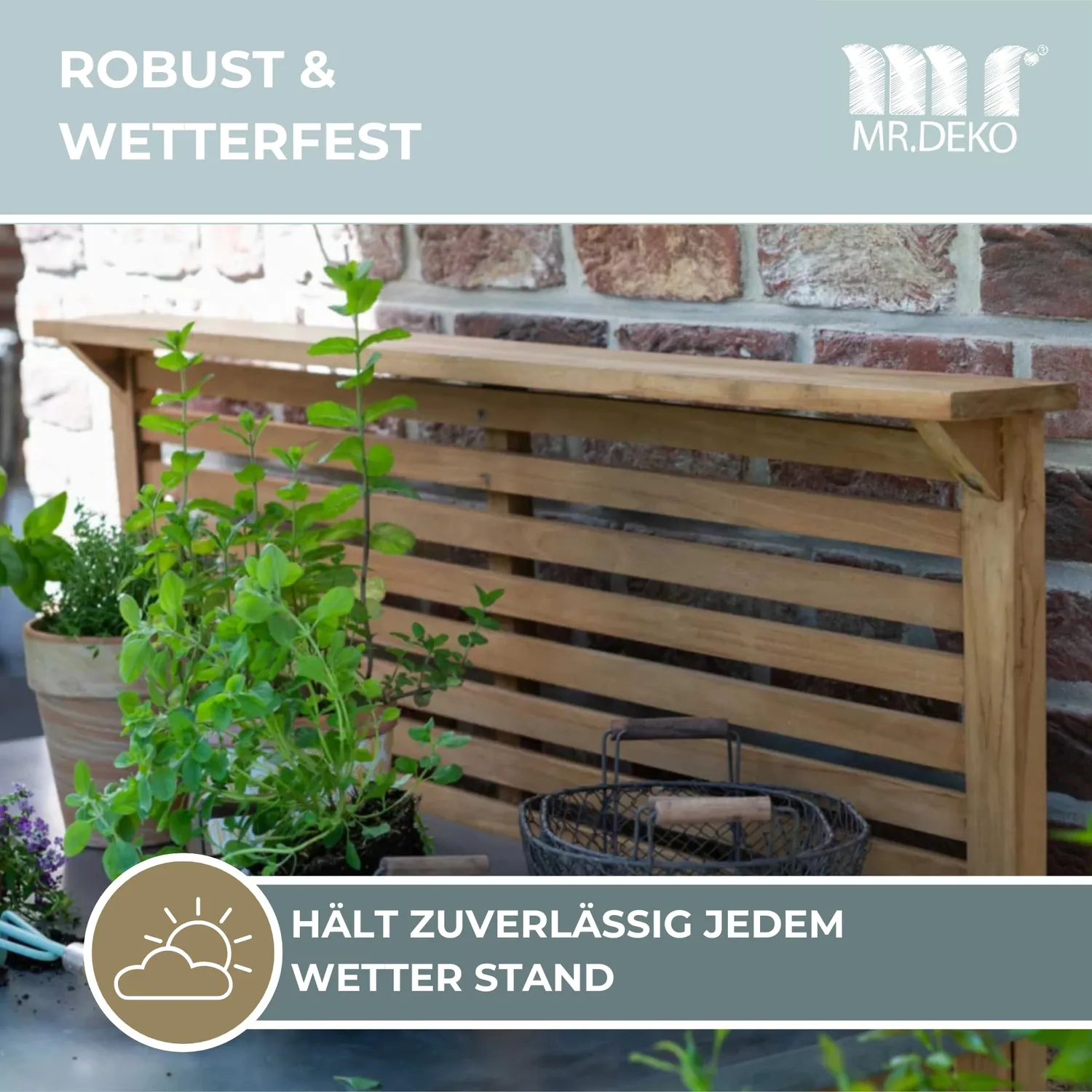 MR.DEKO Hampton Pflanztisch Teak mit Schublade