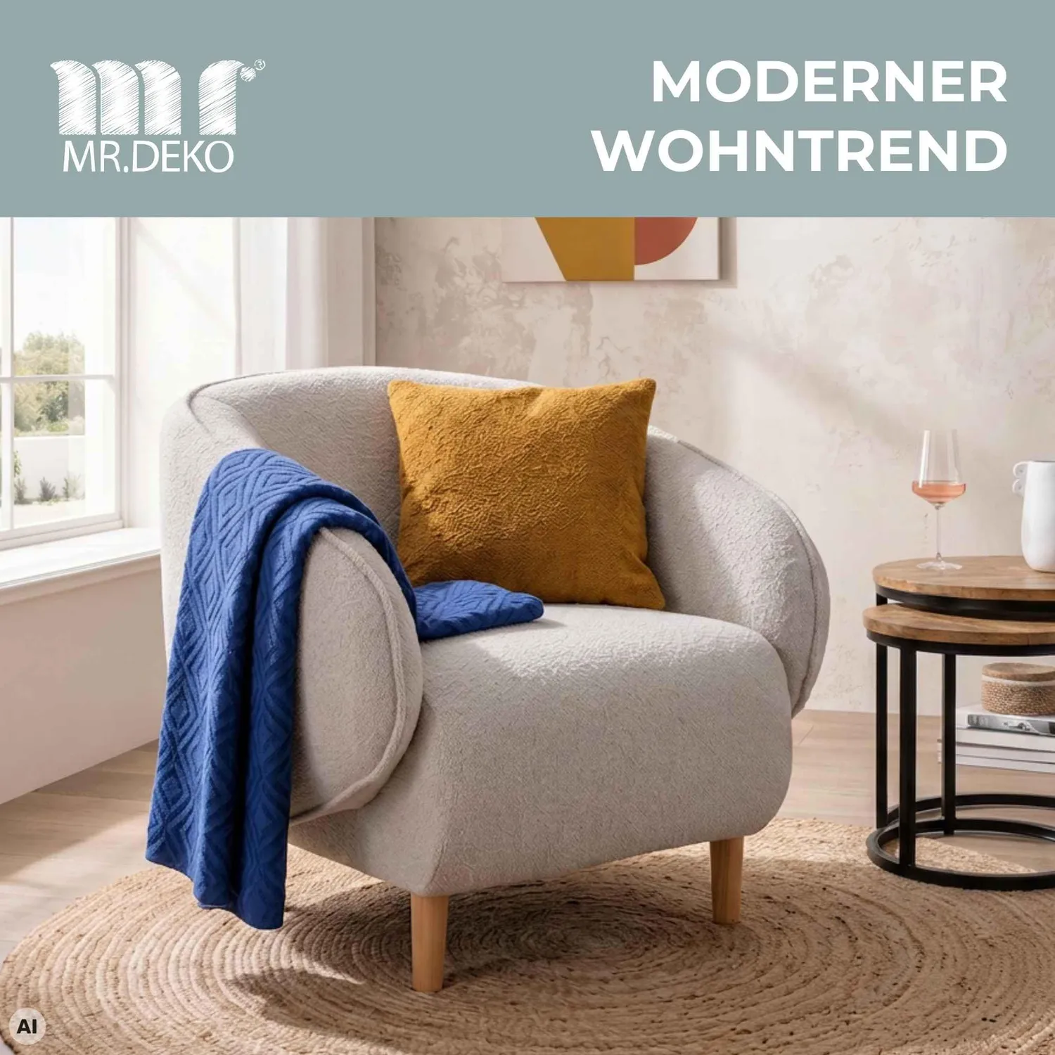 MR.DEKO Relaxsessel mit Armlehnen Polstersessel Massivholz