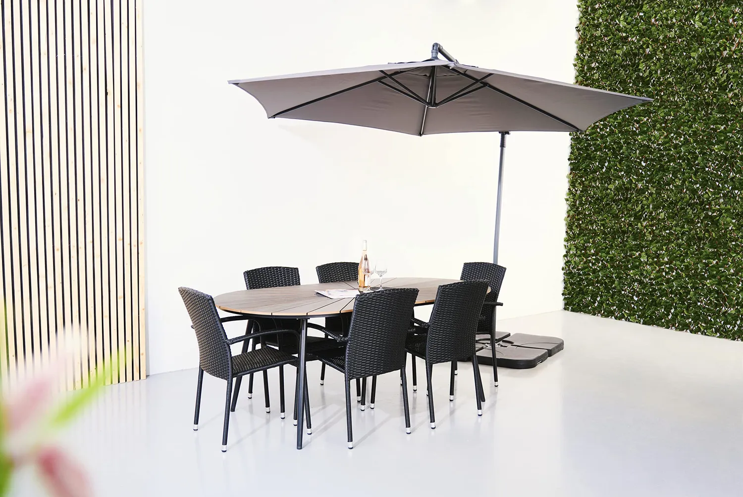 Envy Gartenmöbel-Set 6 Pers. Tisch 195 cm Schwarz Stapelbar
