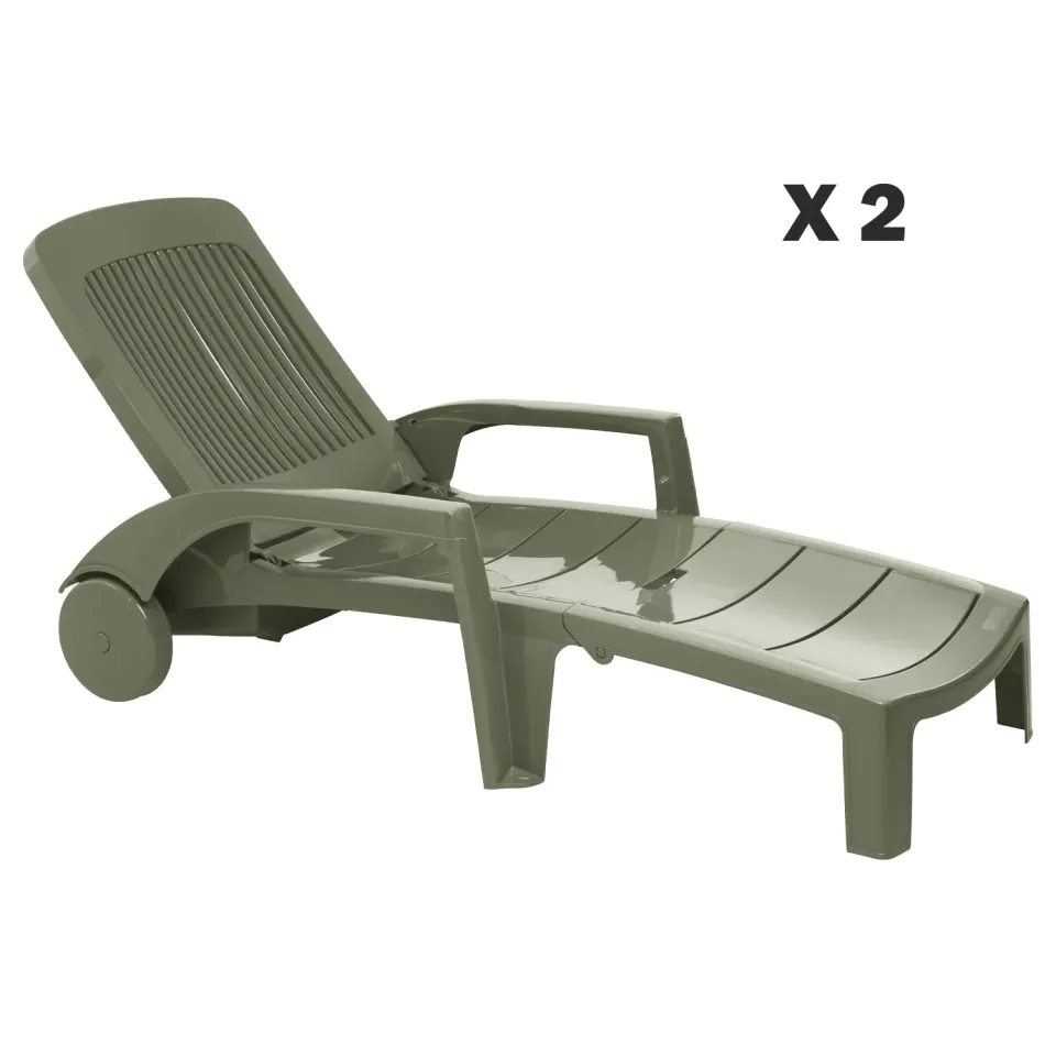Grosfillex Fidji Sonnenliege 2er-Set Anthrazit Kunststoff