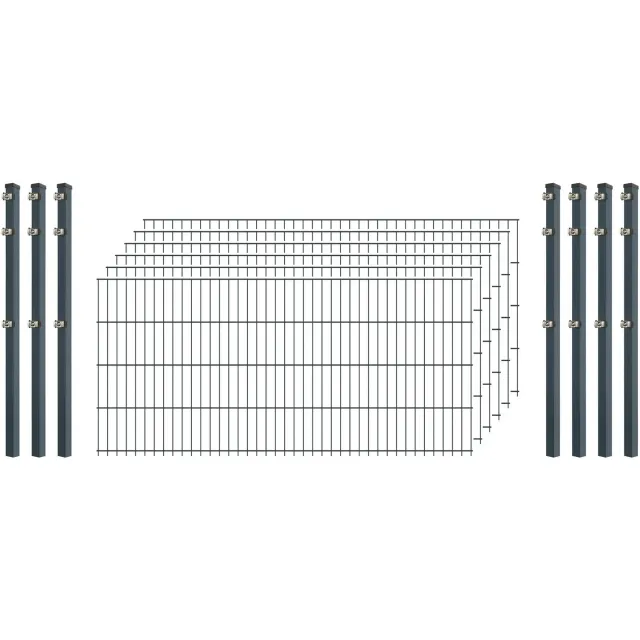 Standard-Zaunset 6/5/6 Doppelstabzaun 200/83 cm Anthrazit 6 Matten 7 Pfosten
