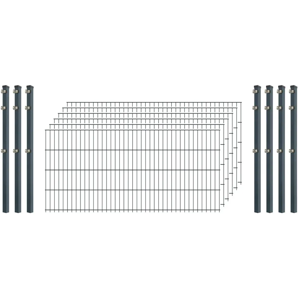 Standard-Zaunset 6/5/6 Doppelstabzaun 200/83 cm Anthrazit 6 Matten 7 Pfosten