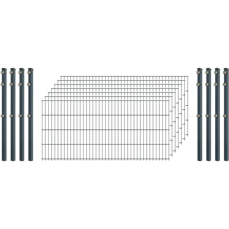 Industrie-Zaunset 8/6/8 Doppelstab 7 Matten 8 Pfosten anthrazit 250/83 cm verzinkt