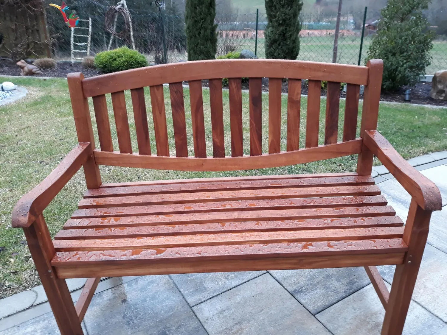 MR.DEKO Bradford Gartenbank 2-Sitzer Teak 120 cm wetterfest