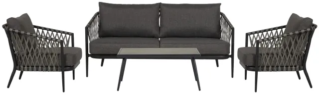 Envy Lounge-Set für 5 Personen Gartenmöbel-Set Schwarz Grau Polyrattan