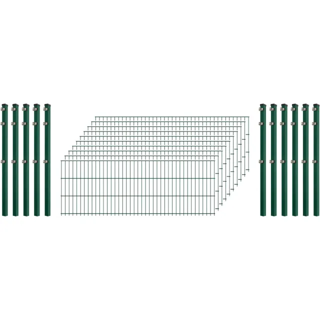Bellamondo Industrie-Zaunset 8/6/8 Doppelstab 250/63 cm 10 Matten Dunkelgrün