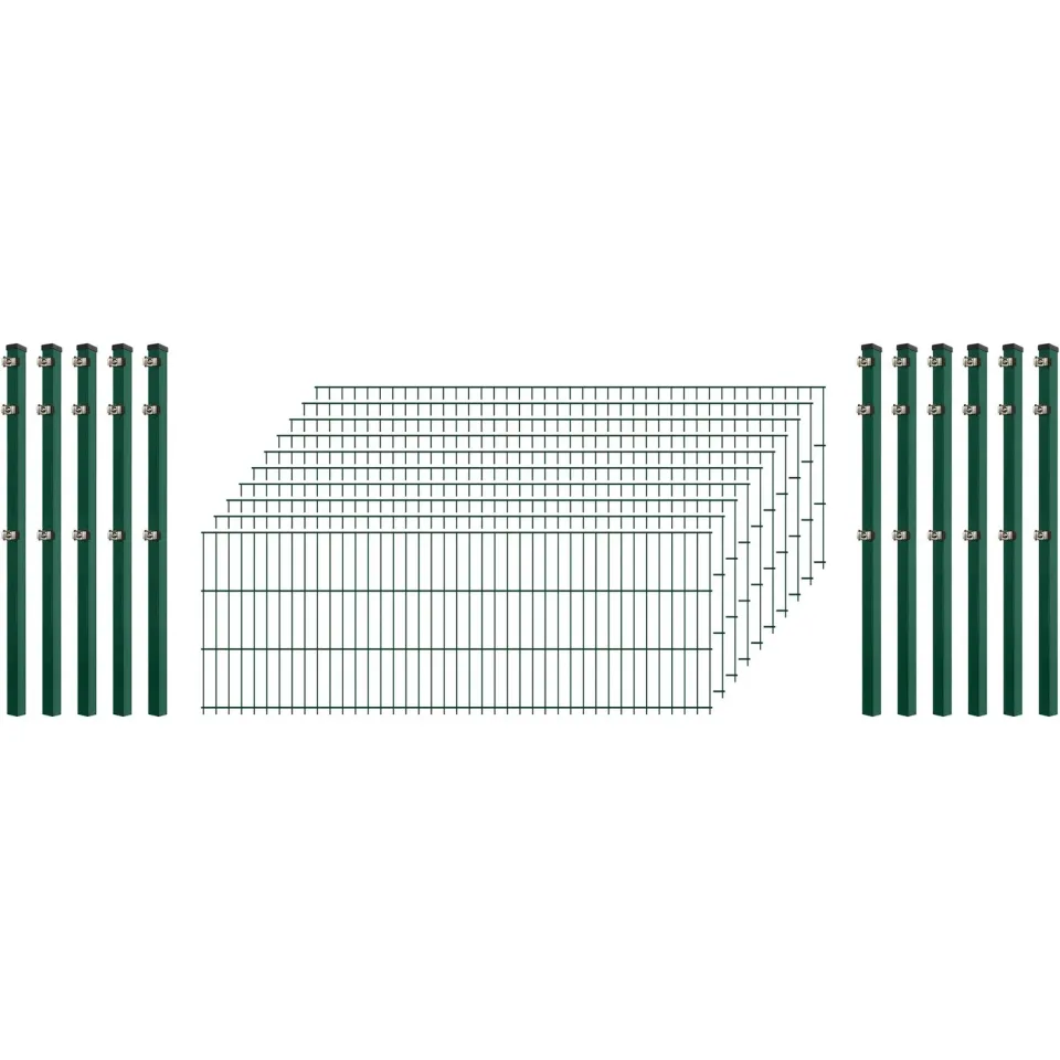 Bellamondo Industrie-Zaunset 8/6/8 Doppelstab 250/63 cm 10 Matten Dunkelgrün