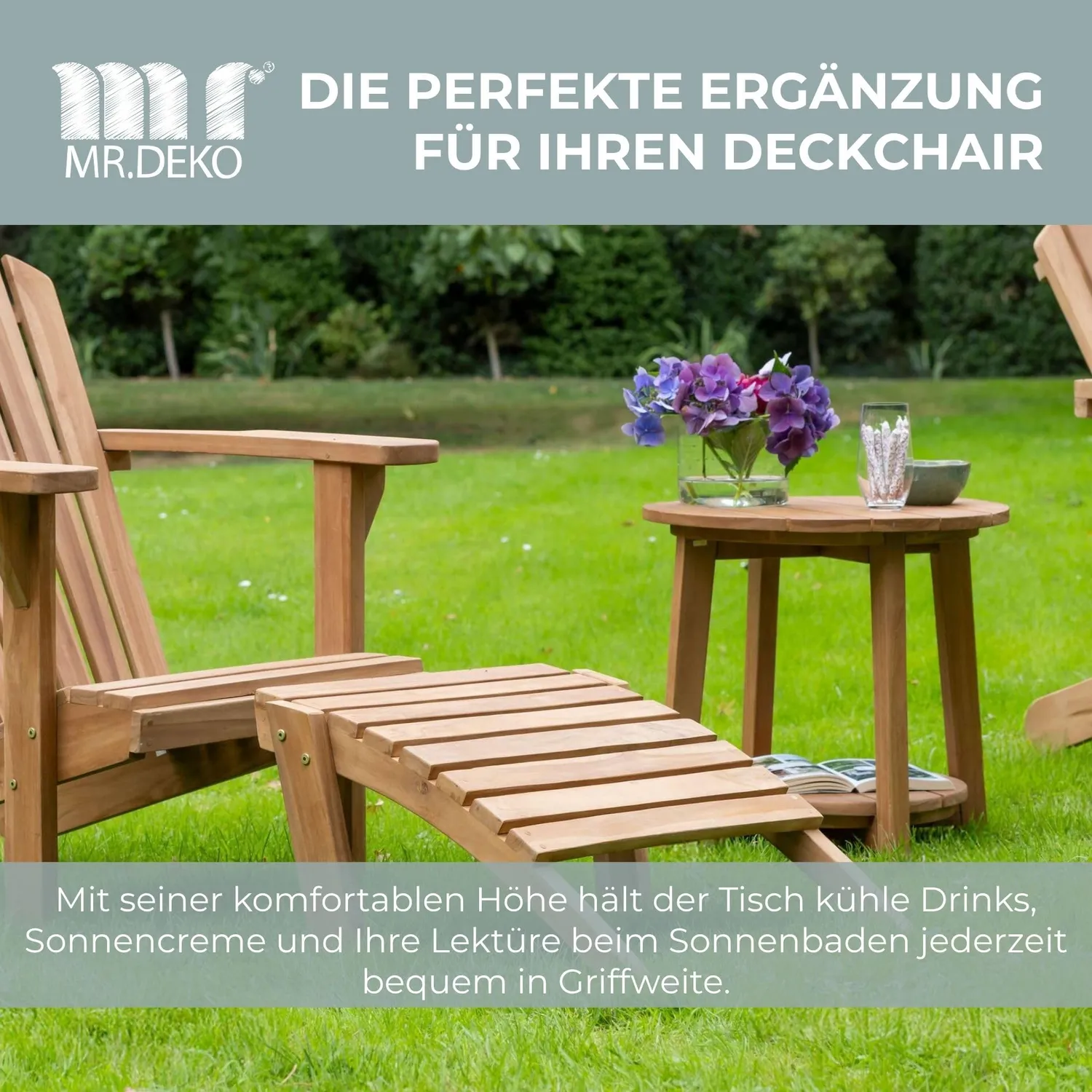 MR.DEKO Milton Beistelltisch Teak rund Ø 50 cm mit Ablage