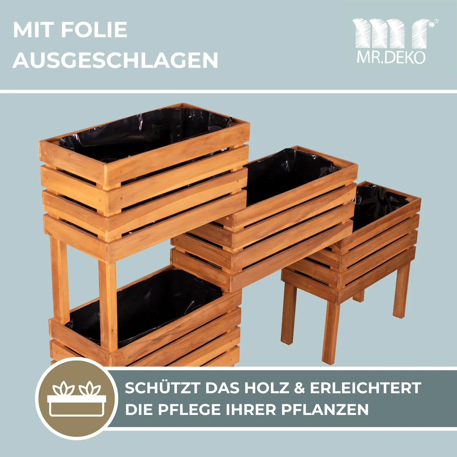 MR.DEKO Dundee Hochbeet 180 cm Teak 4 Fächer