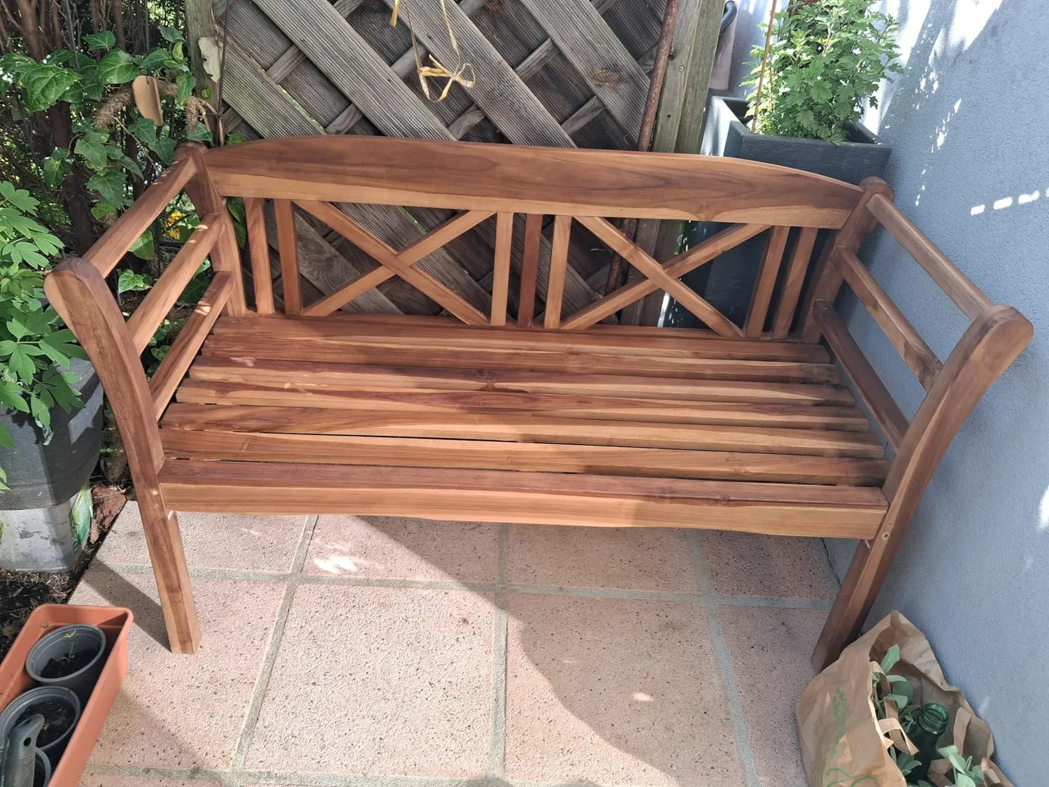 MR.DEKO Föhr Gartenbank 130 cm Teak Holzbank wetterfest